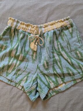 aerie Blue and Green Patterned Toweling Lounge Shorts